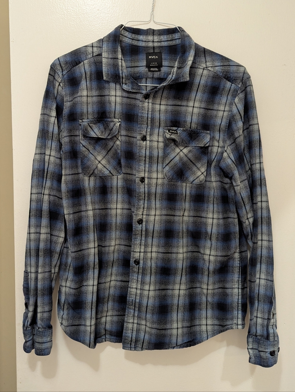 RVCA Blue Plaid Button-Up Flannel Shirt Large